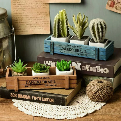 6 X Vintage Wooden Rectangular Planter Box